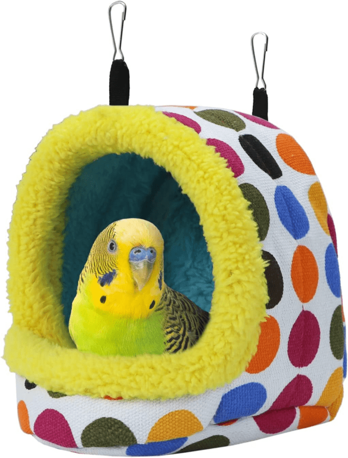 Bird Hanging Hammock Winter Warm Parrot Nest House Bed Plush Snuggle Pet Cave Hammock Toy for Conure Lovebird Budgie Parakeet Cockatiel Cage Accessory (Medium)