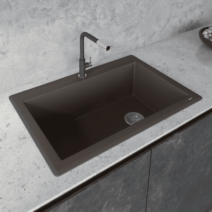 Epigranite Drop-In 33-In X 22-In Midnight Black Granite Single Bowl 1-Hole Kitchen Sink - Image 17