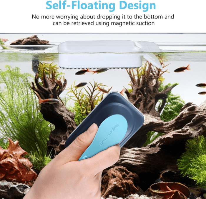 Aquarium Magnetic Glass Cleaner, Fish Tank Algae Magnet Cleaning Tool with Algae Scraper for Glass Aquariums Tank, Floating Scrubber Brush, 2 Detachable Scrapers, Small - Image 4