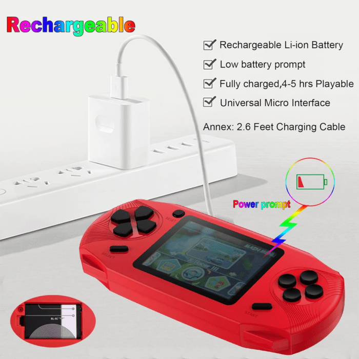 16 Bit Handheld Games for Kids Adults 3.0'' Large Screen Preloaded 100 HD Classic Retro Video Games USB Rechargeable Seniors Electronic Game Player Birthday Xmas Present (Red) - Image 4