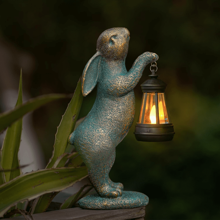 Garden Statues Rabbit with Solar Lantern Outdoor Bunny Figurines Decorations for Patio Yard Lawn Ornaments Gifts for Birthday Easter Housewarming - Image 5