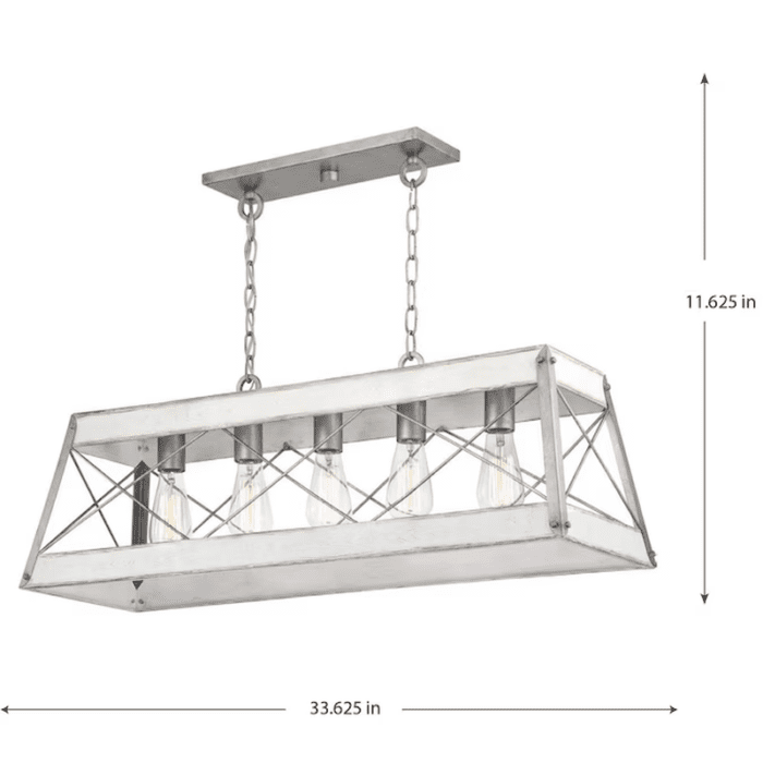 Bradberry 5-Light Antique White and Galvanized Farmhouse Linear Large Hanging Kitchen Island Light - Image 15