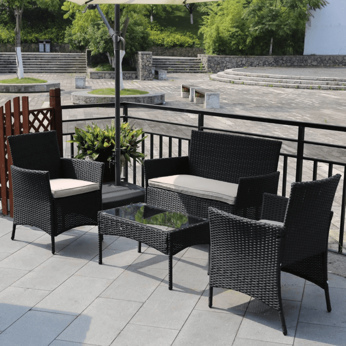 4 Pieces Patio Furniture Set Rattan outside Furniture Wicker Sofa Garden Conversation Sets with Soft Cushion and Glass Table for Yard Pool or Backyard,Black - Image 2