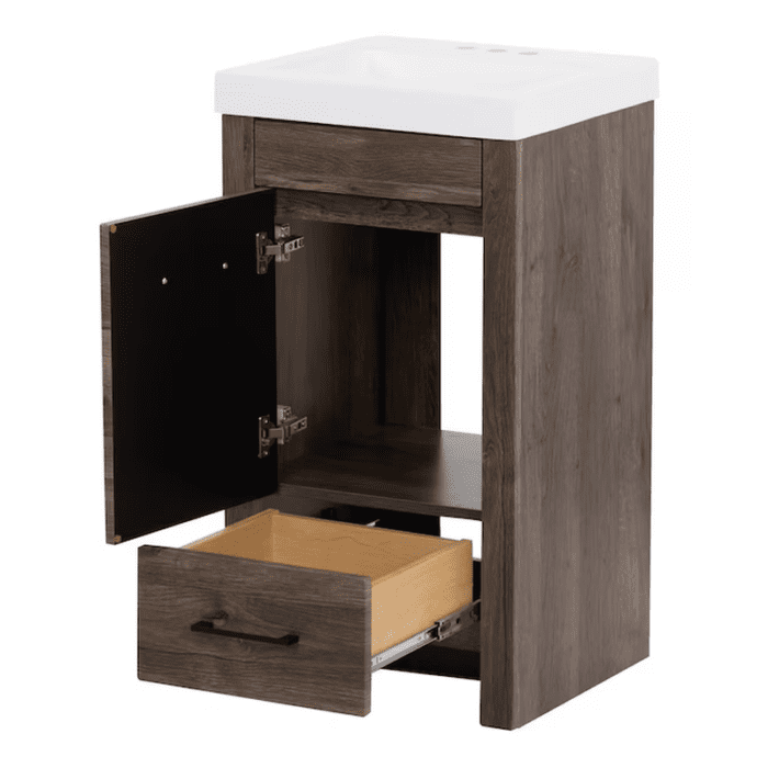 Winnie 18-In Vintage Oak Brown Woodgrain Single Sink Bathroom Vanity with White Cultured Marble Top - Image 2