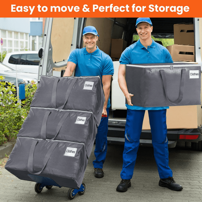 Large Moving Boxes and with Zippers & Handles Moving Supplies with Lids, Heavy Duty Totes for Storage Bags for Space Saving, Fold Flat, Moving and Storing 93L, 6 Pack - Image 5