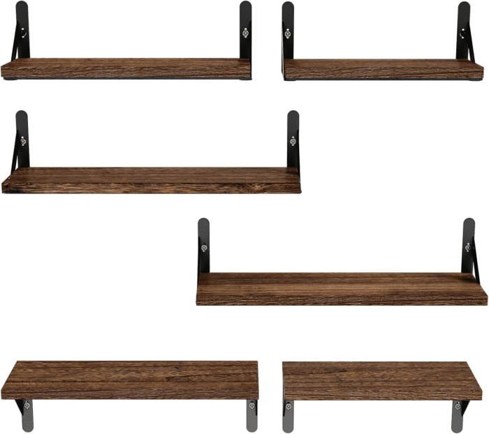 Wall Shelves Set of 6, Wood Floating Shelves for Wall Decor, Rustic Farmhouse Wall Shelves for Bedroom, Bathroom Shelves for Wall Storage, Book Shelves for Living Room, Brown - Image 8