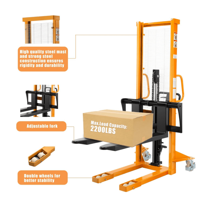 Manual Pallet Stacker Hand Pallet Forklift 2200Lbs Capacity Fix Legs with Adjustable Forks Suitable for Open-Bottom Pallets - Image 3