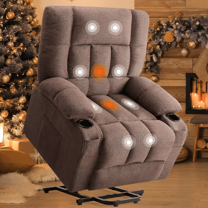 Recliner Chair, Reclining Massage Chair with Heat, Home Theater Seating with Lumbar Support, Adjustable Electric Power Lift Chair with Cup Holders Remote Control for Living Room, Brown