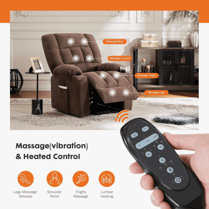 Recliner Chair, Reclining Massage Chair with Heat, Home Theater Seating with Lumbar Support, Adjustable Electric Power Lift Chair with Cup Holders Remote Control for Living Room, Brown - Image 3