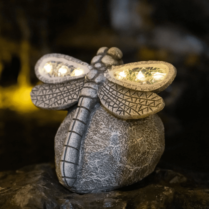 Garden Statue Dragonfly,Solar Dragonfly Decor for Outdoor,Resin Dragonfly Figurine with Solar Light for Patio,Balcony,Yard,Lawn Ornament,Perfect Garden Gift - Image 6