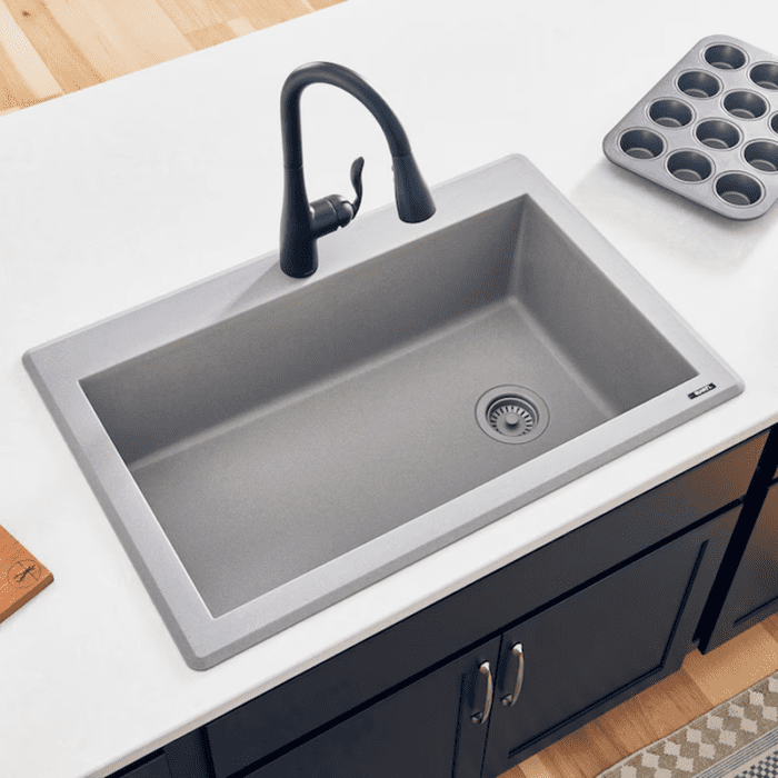 Epigranite Drop-In 33-In X 22-In Midnight Black Granite Single Bowl 1-Hole Kitchen Sink - Image 19