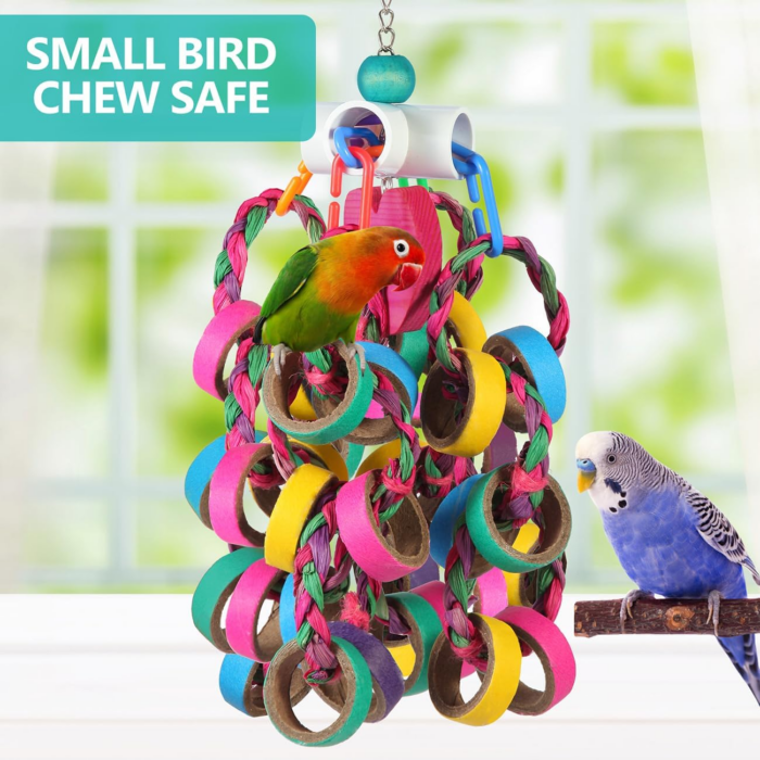 Bird Toys Conure Toys,Bird Parrot Foraging Shredder 24 Pcs Colorful Bagel Chewy Rings for Small Parrots Parakeets Conures Cockatiels Love Bird Cage Accessies (W) - Image 4