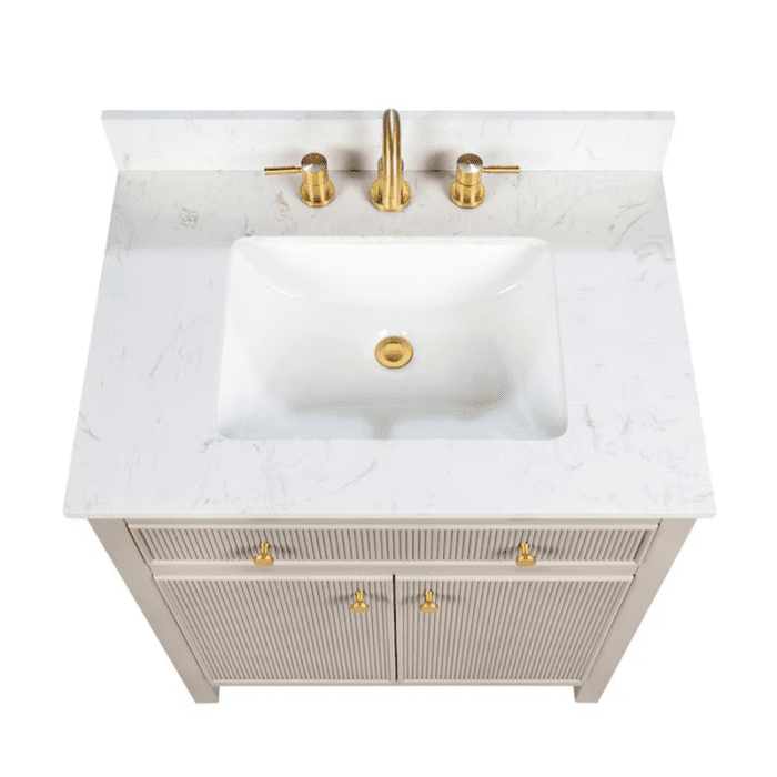 Sandbanks 30-In Greige Undermount Single Sink Bathroom Vanity with White Engineered Stone Top - Image 7