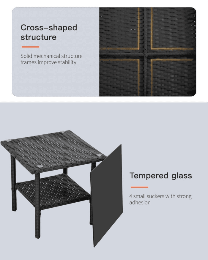 Patio Furniture Set Outdoor Furniture Wicker Bistro Rattan Chair Conversation Sets with Coffee Table for Yard Backyard Lawn Porch Poolside Balcony,Black and Beige - Image 6