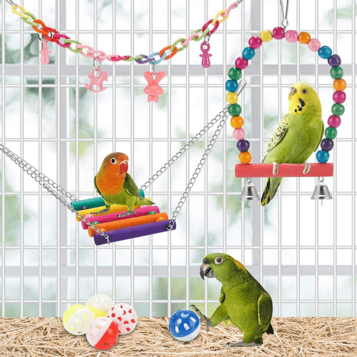 Bird Parakeet Toys,Swing Hanging Standing Chewing Toy Hammock Climbing Ladder Bird Cage Colorful Toys Suitable for Budgerigar, Parakeet, Conure, Cockatiel, Mynah, Love Birds, Finches - Image 5