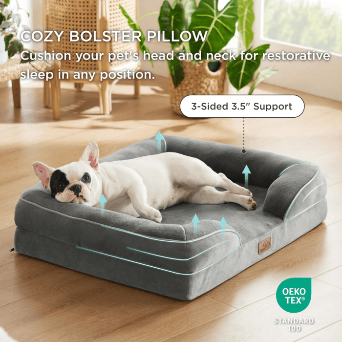 Orthopedic Dog Bed for Medium Dogs - Waterproof Dog Sofa Beds Medium, Supportive Foam Pet Couch Bed with Removable Washable Cover, Waterproof Lining and Nonskid Bottom, Grey, 28"X23"X6.5" - Image 3