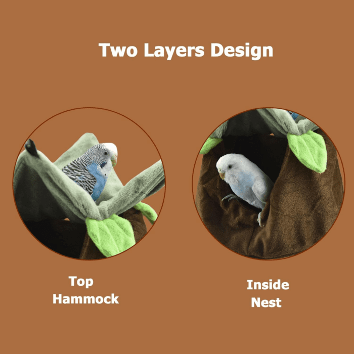 Two Layers Bird Parrot Bed Nest Snuggle Hammock for Parakeet Lovebird Cockatoos,Warm Sugar Glider Ferret Bed Plush Hideout House for Guinea Pig Hamster (Brown) - Image 4