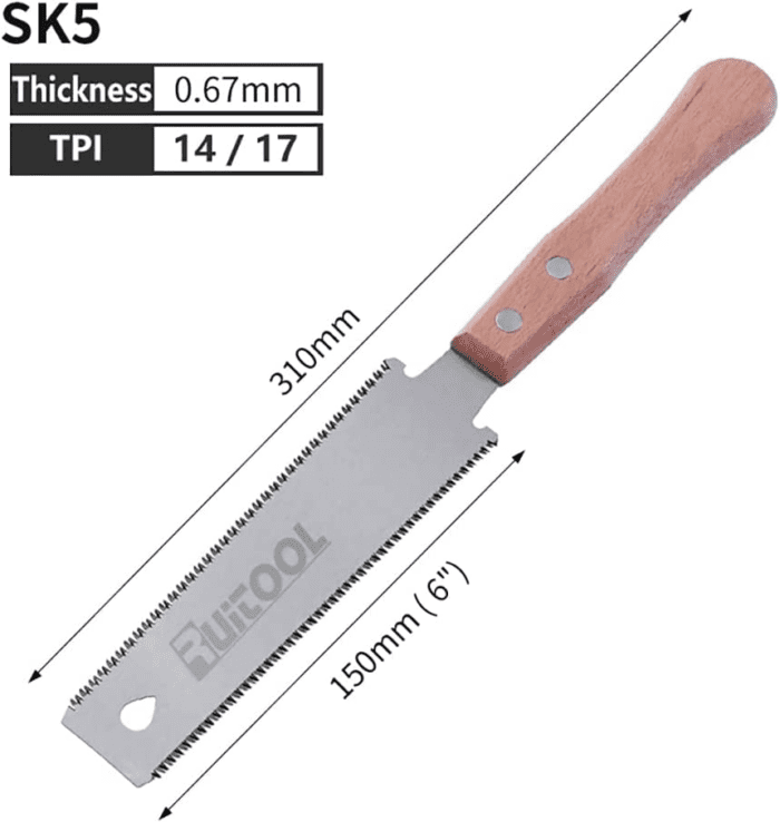 Japanese Hand Saw 6 Inch Double Edge Sided Pull Saw Ryoba SK5 Flexible Blade 14/17 TPI Flush Cut Beech Handle Wood Saw for Woodworking Tools - Image 3