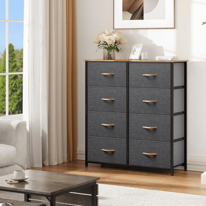 Dresser for Bedroom, Fabric Dresser with 8 Drawers, Tall Dresser, Double Dresser, Chest of Drawers for Closet, Living Room, Sturdy Steel Frame, Wooden Top, Easy Pull Handle - Image 2