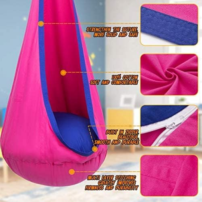 Kids Pod Swing Seat, Hanging Hammock Chair with Inflatable Pillow, Sensory Swing Chair for Outdoor and Indoor, Max 176 Lbs, Pink and Blue - Image 2