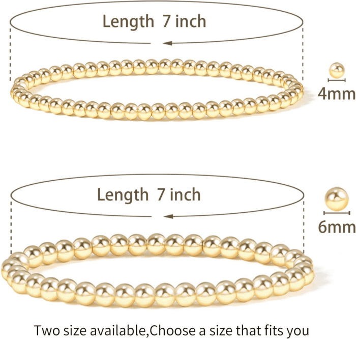 Gold Plate Bead Bracelet for Women 14K Gold Plated Bead Ball Bracelet Stretchable Elastic Hypoallergenic Bohemian Stackable Bracelet - Image 2