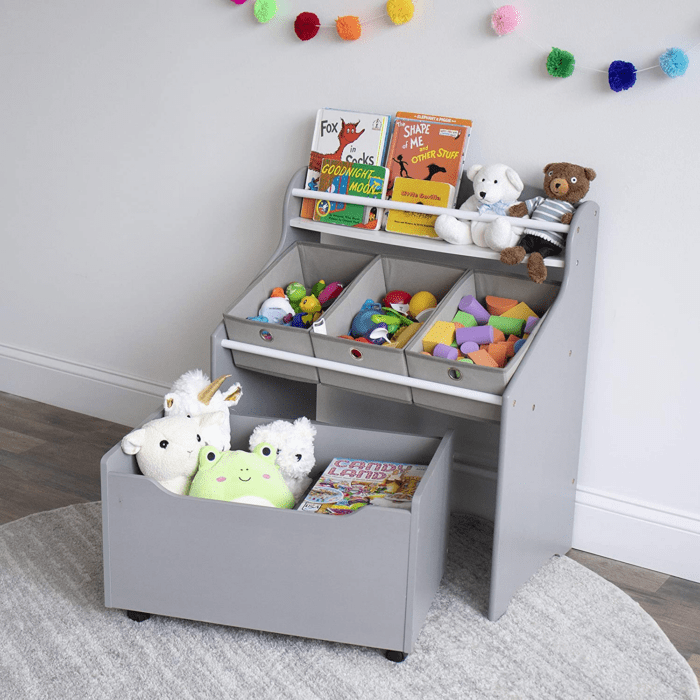 3-In-1 Toddler Size Storage Organizer with Rolling Toy Box, Grey - Image 7