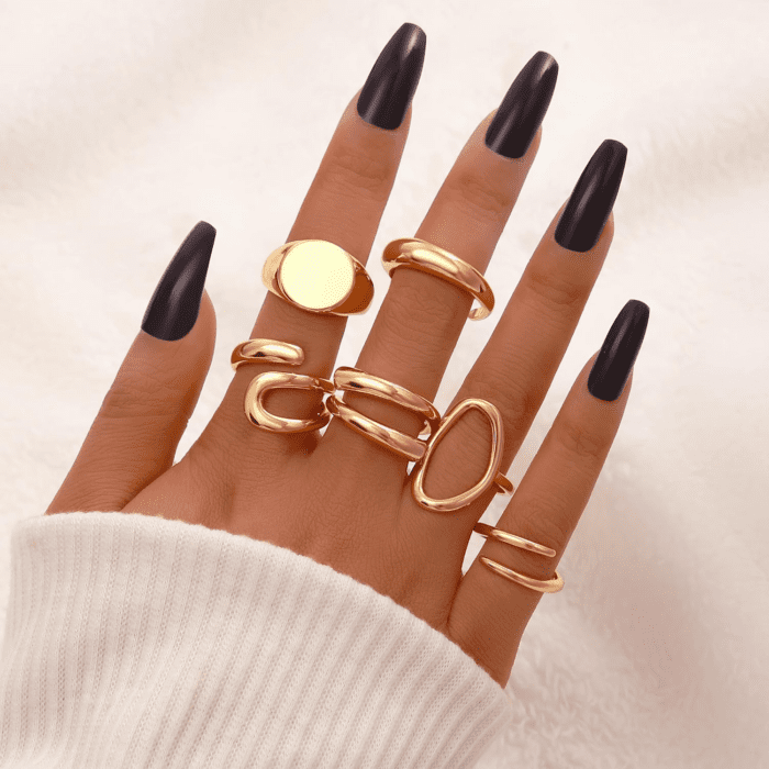 12PCS Gold Stackable Rings Set for Women, 18K Gold Plated Open Stacking Knuckle Ring, Adjustable Chunky Signet Rings for Gift - Image 3