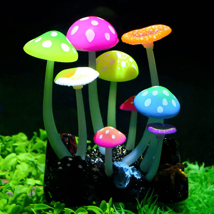 Glowing Effect Artificial Mushroom Aquarium Plant Decor Ornament Decoration for Fish Tank Landscape