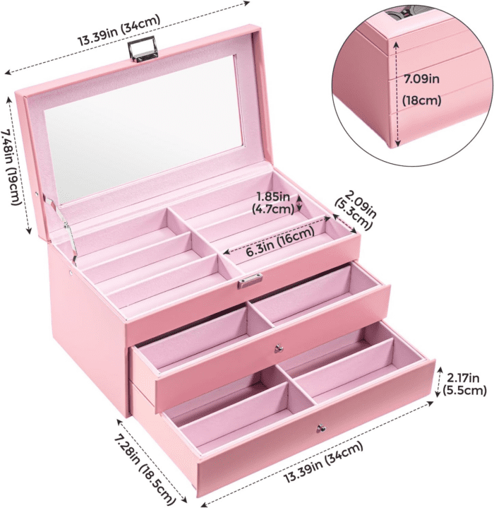 3-Layer Sunglasses Storage Organizer, 18 Slots Leather Sunglass Box Multiple Pairs Eyeglass Cases Eye Glass Eyewear Display Holder for Men Women -Pink - Image 6