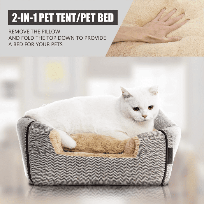 Cat Bed for Indoor Cats - Cat Cave Bed Cat House Cat Tent with Removable Washable Cushioned Pillow, Soft Kitten Beds,Cat Beds & Furniture, for Small and Medium Pet Bed - Image 4