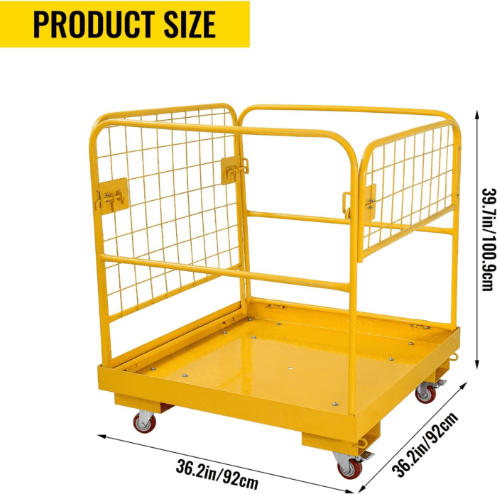 Forklift Safety Cage 36''X36'', Forklift Work Platform 1200LBS Capacity with 4 Universal Swivel Wheels, Collapsible Lift Basket Aerial Rails Aerial Platform - Image 2