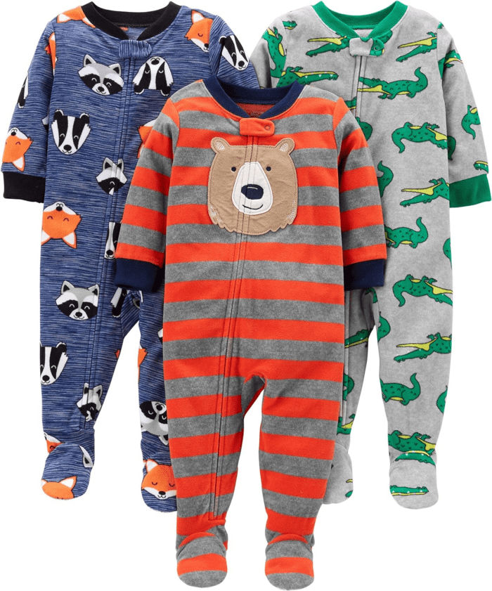 Toddlers and Baby Boys' Loose-Fit Flame Resistant Fleece Footed Pajamas, Pack of 3