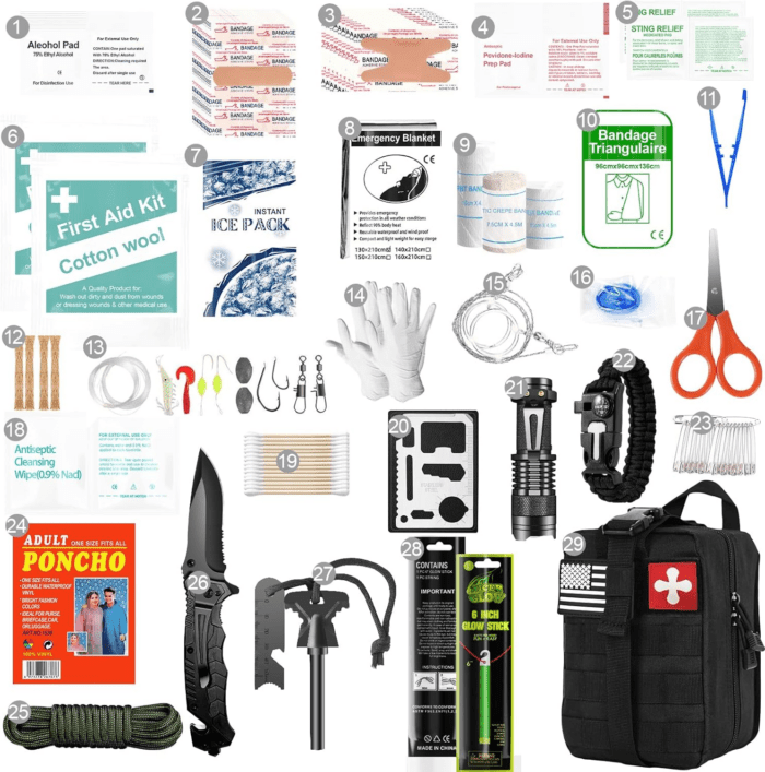 Survival Kits, 174Pcs Survival Gear First Aid Kit IFAK with Molle System Essential Camping Gear Emergency Medical Supplies for Car Fishing Hunting Outdoor Adventure - Image 2