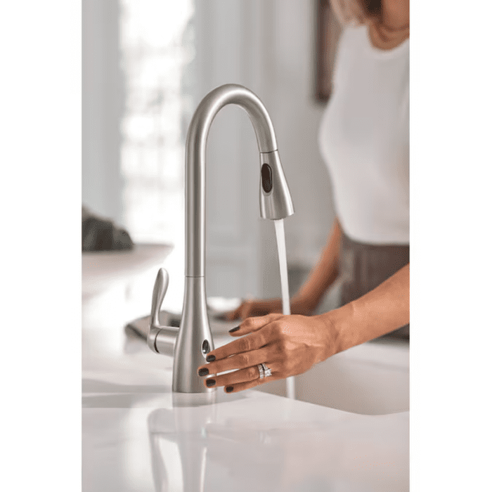 Georgene Spot Resist Stainless Single Handle Touchless Pull-Down Kitchen Faucet with Sprayer (Deck Plate and Soap Dispenser Included) - Image 10