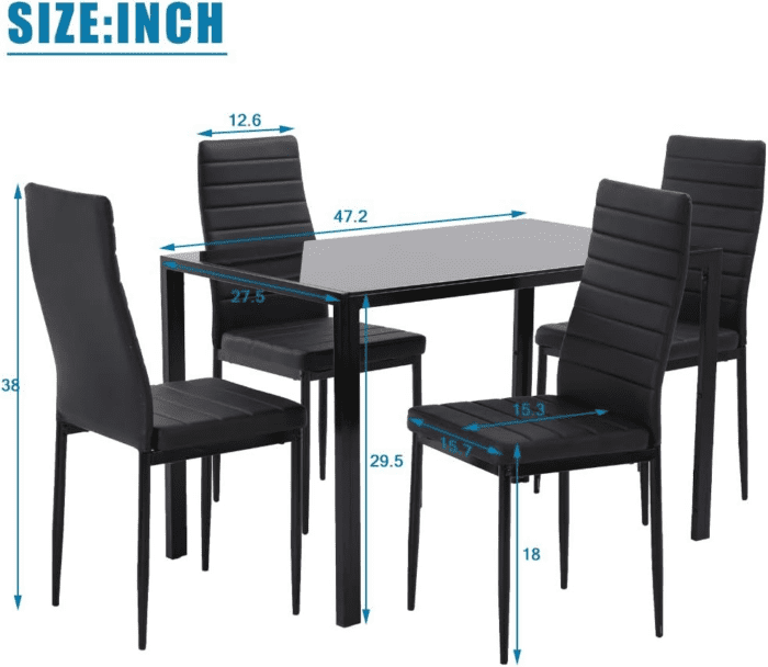 Dining Table Set Glass Dining Room Table Set for Small Spaces Kitchen Table and Chairs for 4 Table with Chairs Home Furniture Rectangular Modern (Black Glass) - Image 7