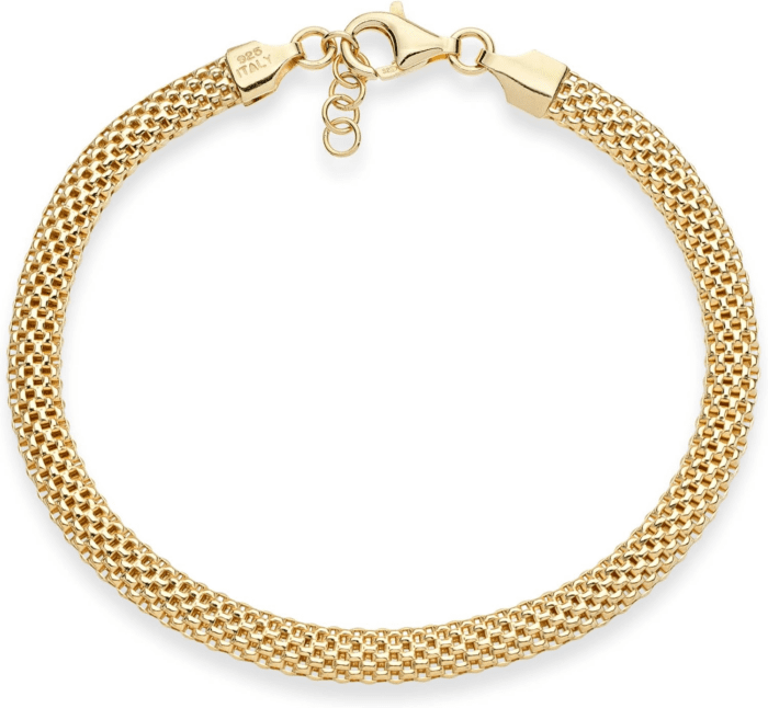 18K Gold over Sterling Silver Italian 5Mm Mesh Link Chain Bracelet for Women, 925 Made in Italy - Image 3