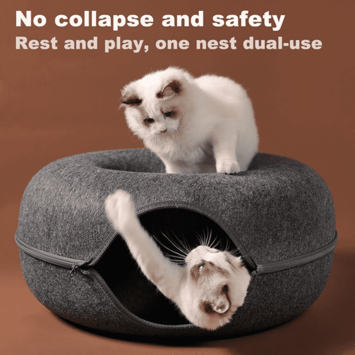 Large Cat Tunnel Bed for Indoor Cats with 3 Toys, Scratch Resistant Donut Cat Bed, up to 30 Lbs (L 24X24X11, Dark Grey) - Image 5