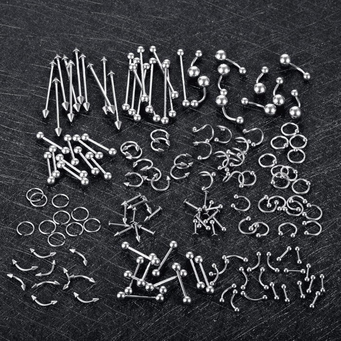 150PCS Piercing Kit Jewelry Stainless Steel Lip Nose Tongue Tragus Cartilage Daith Eeybrow Belly Button Rings Body Piercing Tools 14G 16G 20G - Image 6