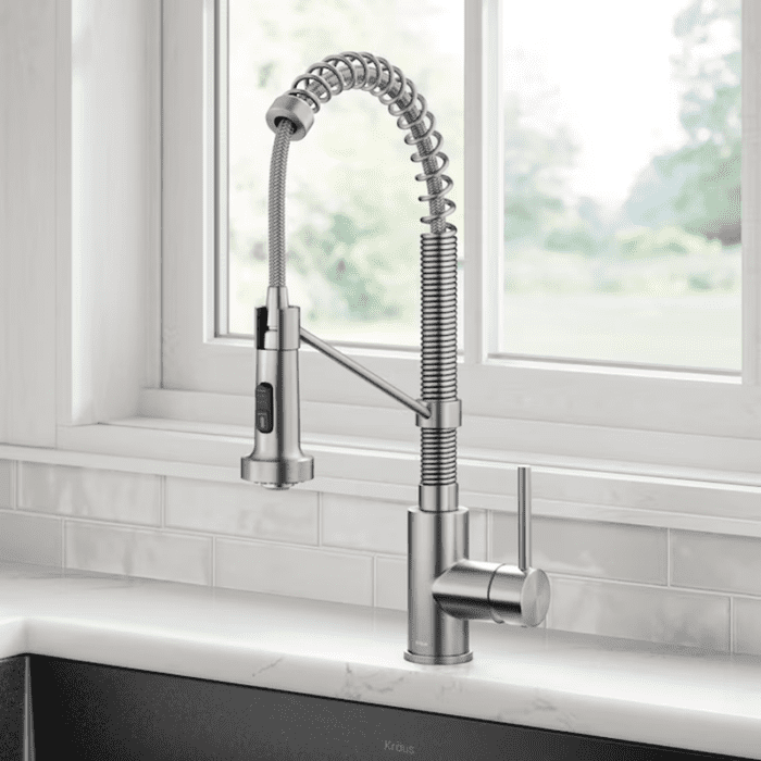 Bolden Spot-Free Stainless Steel Single Handle Pull-Down Kitchen Faucet with Sprayer (Deck Plate Included) - Image 23