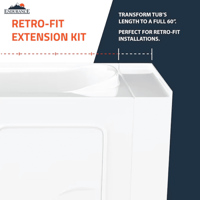 LS Series 26.375-In X 52.75-In White Gel-Coated Fiberglass Walk-In Whirlpool and Air Bath Combination Tub with Faucet, Hand Shower and Drain (Left Drain) - Image 8