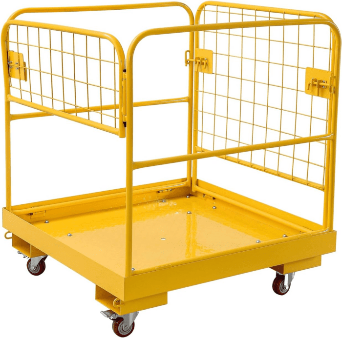 Forklift Safety Cage 36''X36'', Forklift Work Platform 1200LBS Capacity with 4 Universal Swivel Wheels, Collapsible Lift Basket Aerial Rails Aerial Platform