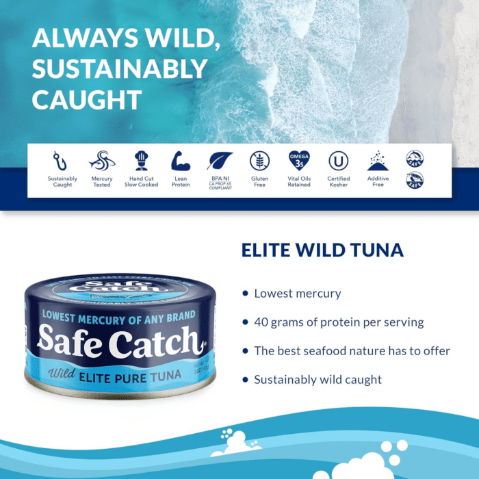 Canned Wild Tuna Fish, Wild Caught, Lowest Mercury, Gluten-Free, Kosher, Non-Gmo, Whole30 Approved, Paleo, Keto Food, 5Oz Can, 12-Pack - Image 2