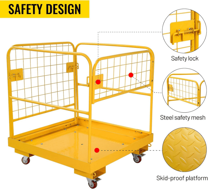 Forklift Safety Cage 36''X36'', Forklift Work Platform 1200LBS Capacity with 4 Universal Swivel Wheels, Collapsible Lift Basket Aerial Rails Aerial Platform - Image 3