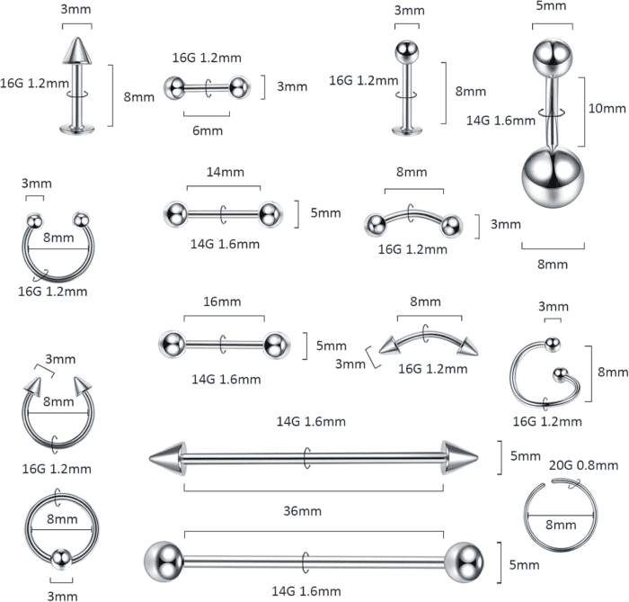 150PCS Piercing Kit Jewelry Stainless Steel Lip Nose Tongue Tragus Cartilage Daith Eeybrow Belly Button Rings Body Piercing Tools 14G 16G 20G - Image 2