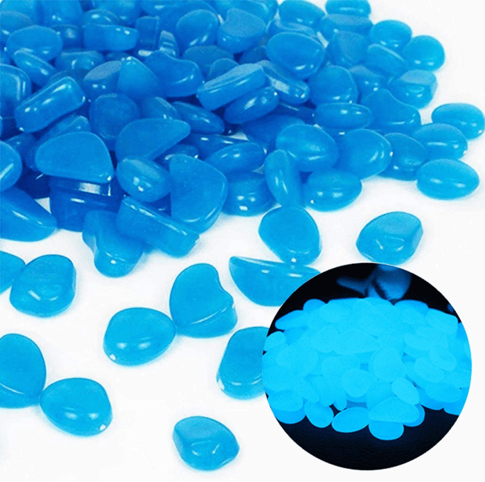 Fish Tank Rocks Glow Blue/Glow in the Dark Pebbles for Garden/Fish Tank/Aquarium/Plant Pots/Bonsai Walkway/Driveway 100Pcs