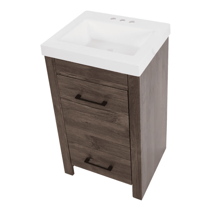 Winnie 18-In Vintage Oak Brown Woodgrain Single Sink Bathroom Vanity with White Cultured Marble Top - Image 8