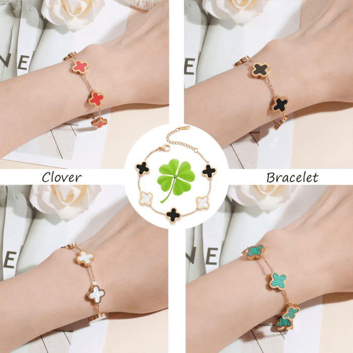 18K Gold Plated Clover Lucky Bracelet for Women White/Black/Red/Green Bracelets Cute Bracelets Jewelry Gifts Trendy for Women - Image 7