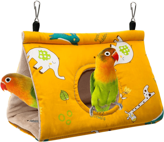 Winter Warm Bird Nest House - Hanging Hammock Velvet Shed Hut Cage Plush Fluffy Birds Hideaway Sleeping Bed Fuzzy for Parrot Parakeet Cockatiels Budgies Lovebird Small（Yellow）