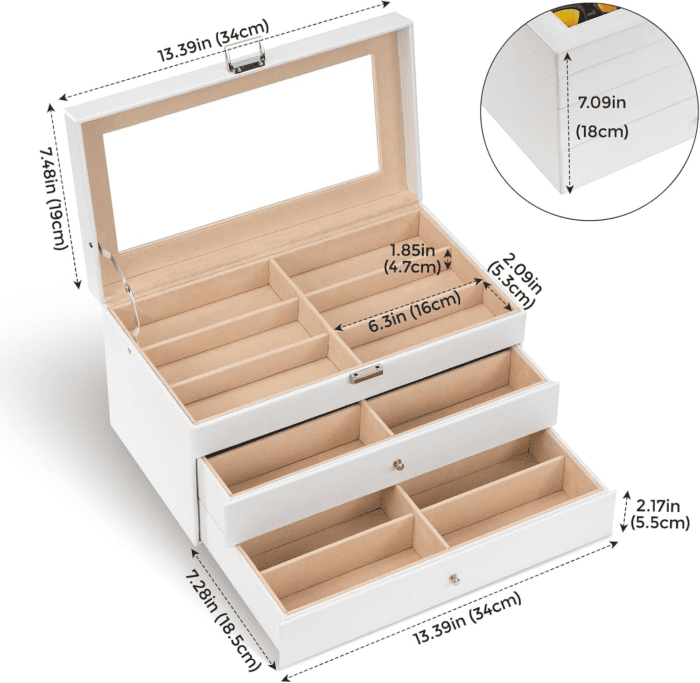 3-Layer Sunglasses Storage Organizer, 18 Slots Leather Sunglass Box Multiple Pairs Eyeglass Cases Eye Glass Eyewear Display Holder for Men Women, Father'S Day Gift -White - Image 6