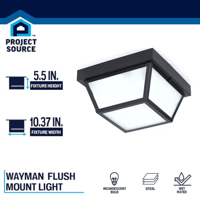 Wayman 2-Light 10.37-In Matte Black Indoor/Outdoor Flush Mount Light - Image 2